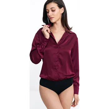 Dámská košile Saténová body košile K80 NIFE Barva: Bordová, Velikost: L