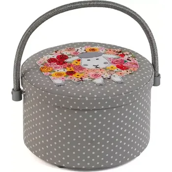 Organizér galanterie Kulatý koš na šití, pletení a háčkování - Ovečka (DesignationRound Sewing Box Knitty Sheep - Appliqué Design)