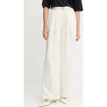 Dámské kalhoty Kalhoty s příměsí lnu BOSS béžová barva, high waist, 50538045 01X, vel. 42