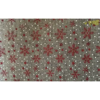 Vánoční dekorace přírodní pytlovina červené vločky