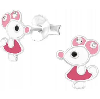 Náušnice Dětské stříbrné náušničky Myška s kamínky, puzetové
