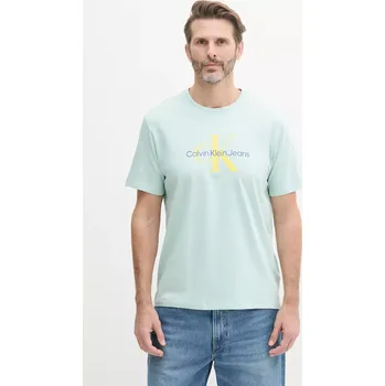 Pánské tričko Bavlněné tričko Calvin Klein Jeans tyrkysová barva, s potiskem, LV040EM286 60X, vel. S