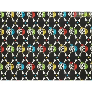 černá bavlněná látka pirátský vzor