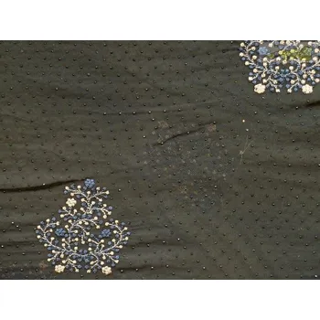 černý šifon 9957 s perličkami modrý květ