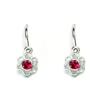 Náušnice Zlaté dětské náušnice kytičky zirkon rubín - VE197 bílé zlato (Dětské zlaté náušnice kytičky se zirkonem)