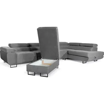 Sedací souprava Sofiland ALLER LANG XL šedá - rohová sedací souprava s funkcí spaní, s podnožkou a úložným prostorem - PRAVÁ