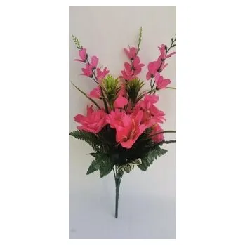 umělá květina Kytice lilie, růže, gerbera tm. růžová H346 tm. růžová