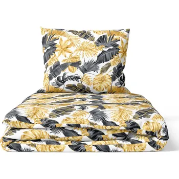 Povlečení Povlečení 160x200 cm 2x70x80 cm, 140 gm2, Bavlna, 3D listy, zlato bílé