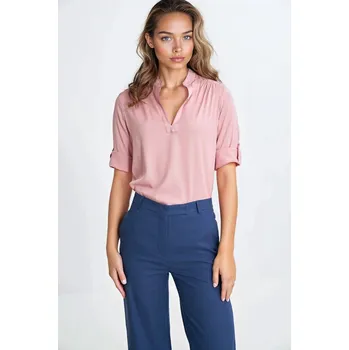 Dámská halenka Halenka s ohrnutými rukávy B188 Barva: Růžová, Velikost: L