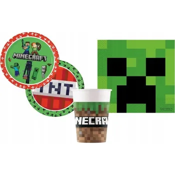 Party nádobí NAROZENINOVÁ SADA MINECRAFT: Kelímky, talířky, ubrousky, motiv TNT Creeper