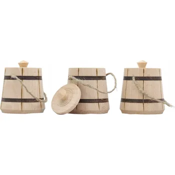 Dóza na potraviny NÁDOBA NA KOŘENÍ pepř sůl bukové s víkem ze šňůrky 3 ks.