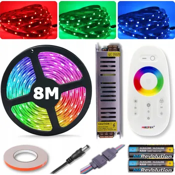 LED páska SADA RGB LED pásek 5050 barevný s napájecím zdrojem + dálkový ovladač 8M 12V PREMIUM