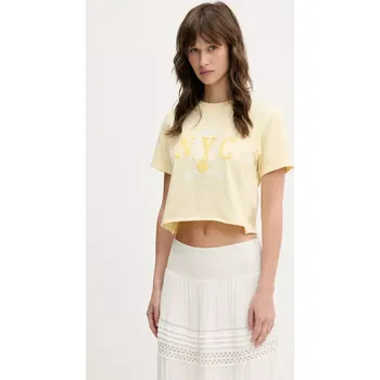 Dámské tričko Bavlněné tričko Tommy Jeans dámské, žlutá barva, DW0DW20424 10X, vel. S