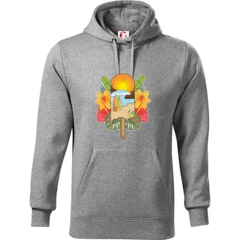 Pánská mikina Léto, nanuk, moře, pláž - Mikina pánská Cape s kapucí - 4XL ( Tmavě šedý melír )