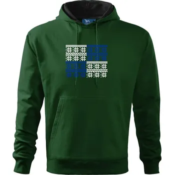Pánská mikina Vánoční vzor - šachovnice - Mikina pánská Cape s kapucí - 4XL ( Lahvově zelená )