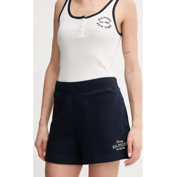Dámské kraťasy Bavlněné šortky Tommy Hilfiger dámské, tmavomodrá barva, s aplikací, high waist, WW0WW45518 59X, vel. S