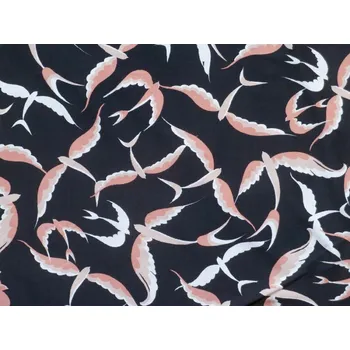 černý viskózový úplet 2849 vzor s ptáky