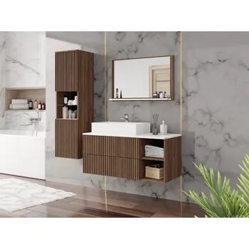 Koupelnový nábytek Koupelnová sestava Kiegi Ryfel II, Barva: ořech teplý / ořech teplý + mramor bílý, Sifon k umyvadlu: ano, Umyvadlo: ne MIRJAN 5903211379451