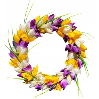 Velikonoční dekorace JARNÍ VĚNEC S TULIPÁNY NA DVEŘE DEKORACE NA Velikonoce TULIPÁNY žluté