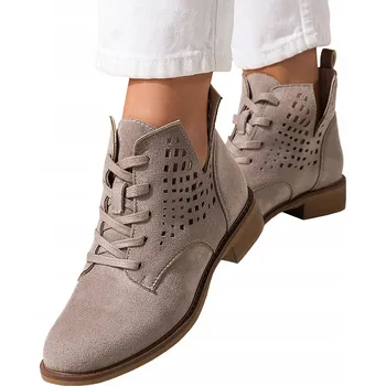 Dámská obuv Dámské kotníkové boty Šedé Ažurové Šněrovací Jarní Obuv S Výřezy vel. 38