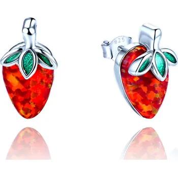 Náušnice Dětské stříbrné náušnice jahůdky s červeným opálem