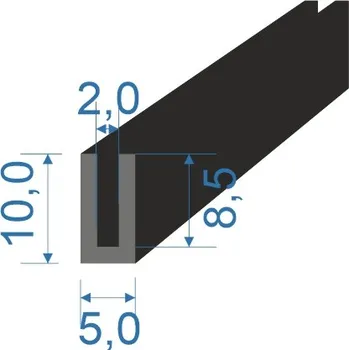 Těsnění do okna a dveří 05356583 Pryžový profil tvaru "U", 10x5/2mm, 70°Sh, NBR, -40°C/+70°C, černý