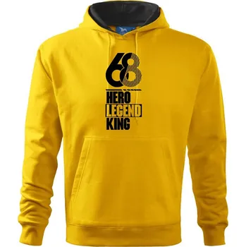 Pánská mikina Hero, Legend, King x Queen 1968 - Mikina pánská Cape s kapucí - 3XL ( Žlutá )