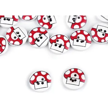 Knoflík Dřevěný dekorační knoflík jablko, muchomůrka, barva 2 bílo červená muchomůrka