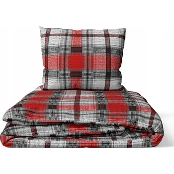 Povlečení Krepové povlečení 160x200 cm 2ks 70x80 cm Mřížka Krzyś Červená