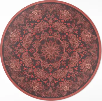 Koberec Kulatý Koberec Vinyl PVC průměr 60 cm Zesílený vzor mandala, rostlinné motivy vintage