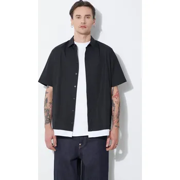 Pánská košile Bavlněná košile Neil Barrett Loose Double Layer Short Sleeve Shirt MY60218C.Y051.524N černá 99X, vel. XL