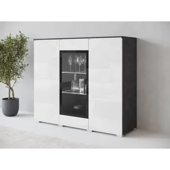 Šatní skříň Vitrína Sawoti 120, Barva: matera / bílý lesk, Osvětlení: osvětlení LED - bílé MIRJAN 5903211409332