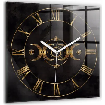 Hodiny Nástěnné skleněné hodiny se stylovým potiskem Zlaté římské číslice 60x60 cm