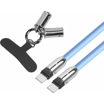 Datový kabel TB 2v1 USB C kabel Lanyard 1m modrý