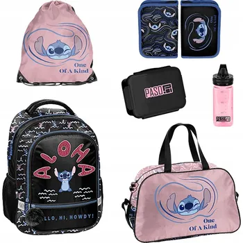 Svačinový box Školní sada Stitch Paso batoh, pytlík na přezůvky, taška, penál, lahev na pití, box na svačinu, 1.-3. třída