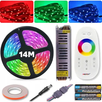 LED páska SADA RGB LED pásek 5050 barevný + napájecí adaptér + dálkový ovladač 14M 12V PREMIUM