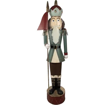 Vánoční dekorace Zelená vánoční kovová dekorace Louskáček v životní velikosti - 67*41*203 cm