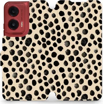 Pouzdro na mobilní telefon Flipové pouzdro Mobiwear - Motorola Moto G35 5G - VA50S Černé puntíky (Knížkové flip pouzdro, obal, kryt na mobil Motorola Moto G35 5G - VA50S Černé puntíky, materiál Umělá kůže + TPU - ochrana 360°, stojánek, silikonová vanička, magnetické zavírání)