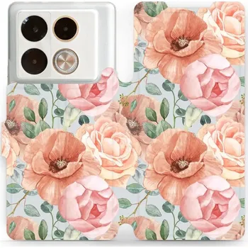 Pouzdro na mobilní telefon Flipové pouzdro Mobiwear - Infinix Note 40 Pro Plus - MP02S Pastelové květy (Knížkové flip pouzdro, obal, kryt na mobil Infinix Note 40 Pro Plus - MP02S Pastelové květy, materiál Umělá kůže + TPU - ochrana 360°, stojánek, silikonová vanička, magnetické)