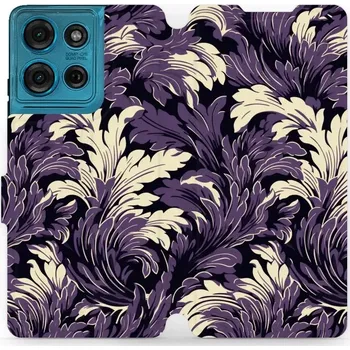 Pouzdro na mobilní telefon Flipové pouzdro Mobiwear - Motorola Moto G75 5G - VA46S Fialové rostliny (Knížkové flip pouzdro, obal, kryt na mobil Motorola Moto G75 5G - VA46S Fialové rostliny, materiál Umělá kůže + TPU - ochrana 360°, stojánek, silikonová vanička, magnetické zavírání