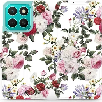 Pouzdro na mobilní telefon Flipové pouzdro Mobiwear - Honor X8c - MD01S Růže na bílé (Knížkové flip pouzdro, obal, kryt na mobil Honor X8c - MD01S Růže na bílé, materiál Umělá kůže + TPU - ochrana 360°, stojánek, silikonová vanička, magnetické zavírání)