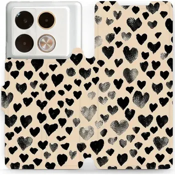 Pouzdro na mobilní telefon Flipové pouzdro Mobiwear - Infinix Note 40 Pro Plus - VA51S Černá srdíčka (Knížkové flip pouzdro, obal, kryt na mobil Infinix Note 40 Pro Plus - VA51S Černá srdíčka, materiál Umělá kůže + TPU - ochrana 360°, stojánek, silikonová vanička, magnetické zavírá