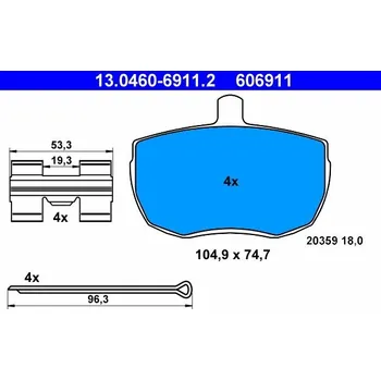 Brzdová destička Sada brzdových destiček, kotoučová brzda ATE 13.0460-6911.2