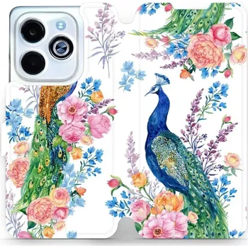 Pouzdro na mobilní telefon Flipové pouzdro Mobiwear - Infinix Smart 8 - MX08S Pávi (Knížkové flip pouzdro, obal, kryt na mobil Infinix Smart 8 - MX08S Pávi, materiál Umělá kůže + TPU - ochrana 360°, stojánek, silikonová vanička, magnetické zavírání)