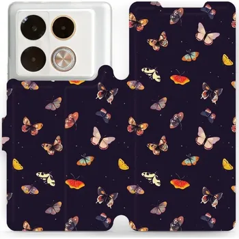 Pouzdro na mobilní telefon Flipové pouzdro Mobiwear - Infinix Note 40 Pro - VP78S Barevní motýlci (Knížkové flip pouzdro, obal, kryt na mobil Infinix Note 40 Pro - VP78S Barevní motýlci, materiál Umělá kůže + TPU - ochrana 360°, stojánek, silikonová vanička, magnetické zavírání)