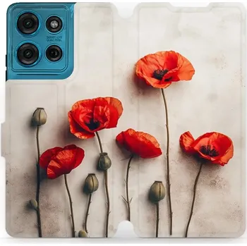 Pouzdro na mobilní telefon Flipové pouzdro Mobiwear - Motorola Moto G75 5G - VP42S Vlčí máky (Knížkové flip pouzdro, obal, kryt na mobil Motorola Moto G75 5G - VP42S Vlčí máky, materiál Umělá kůže + TPU - ochrana 360°, stojánek, silikonová vanička, magnetické zavírání)