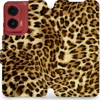 Pouzdro na mobilní telefon Flipové pouzdro Mobiwear - Motorola Moto G35 5G - VA33P Leopardí vzor (Knížkové flip pouzdro, obal, kryt na mobil Motorola Moto G35 5G - VA33P Leopardí vzor, materiál Umělá kůže + TPU - ochrana 360°, stojánek, silikonová vanička, magnetické zavírání)