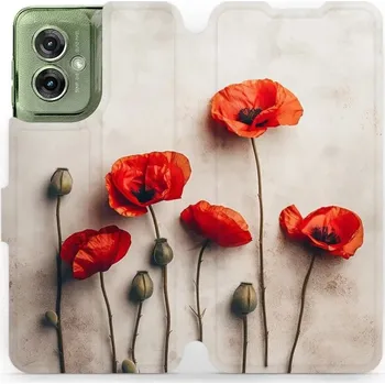 Pouzdro na mobilní telefon Flipové pouzdro Mobiwear - Motorola Moto G55 5G - VP42S Vlčí máky (Knížkové flip pouzdro, obal, kryt na mobil Motorola Moto G55 5G - VP42S Vlčí máky, materiál Umělá kůže + TPU - ochrana 360°, stojánek, silikonová vanička, magnetické zavírání)