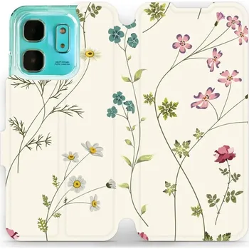 Pouzdro na mobilní telefon Flipové pouzdro Mobiwear - Infinix HOT 50i - MD03S Tenké rostlinky s květy (Knížkové flip pouzdro, obal, kryt na mobil Infinix HOT 50i - MD03S Tenké rostlinky s květy, materiál Umělá kůže + TPU - ochrana 360°, stojánek, silikonová vanička, magnetické)