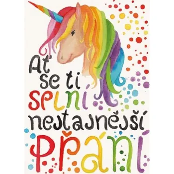 Přáníčko BeBechy - bílé - Jednorožec tiskopis
